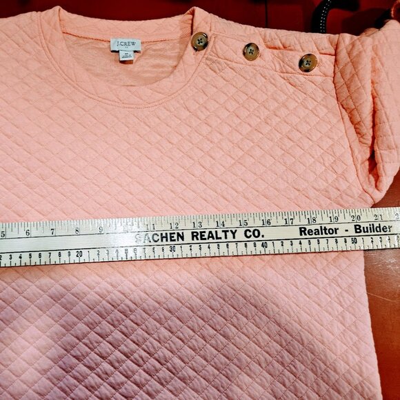 J. Crew Factory Quilted Button Neck Sweatshirt in Coral Medium Comfy Chic - Picture 5 of 10